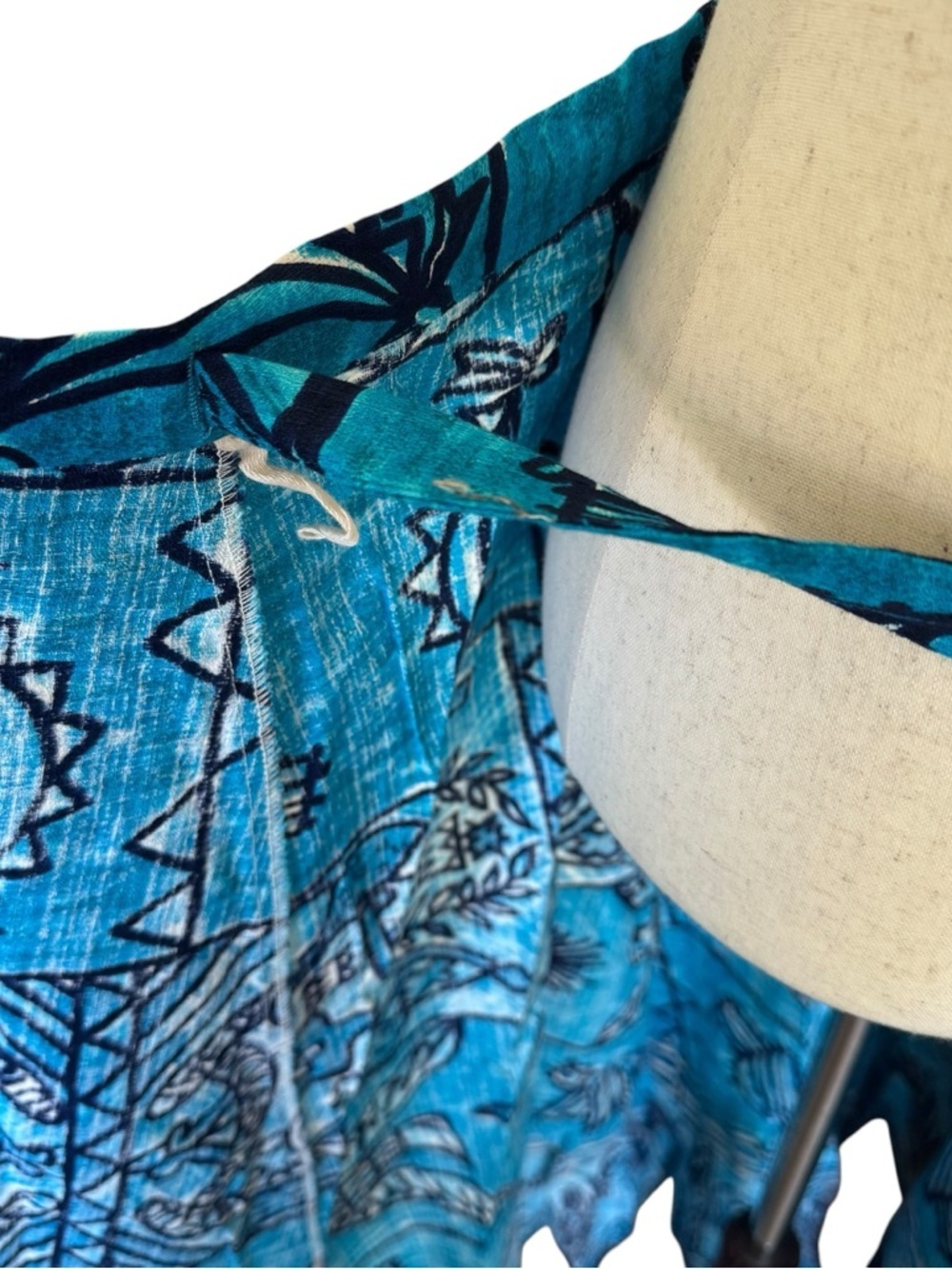 Vintage 1960s Tiki Tapa Designs Blue Barkcloth Hawaiian Maxi Wrap Skirt NWT - Picture 8 of 10